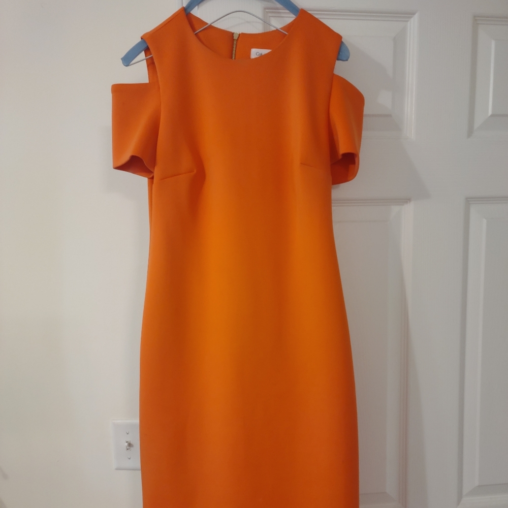Calvin Klein orange cut out sleeve dress